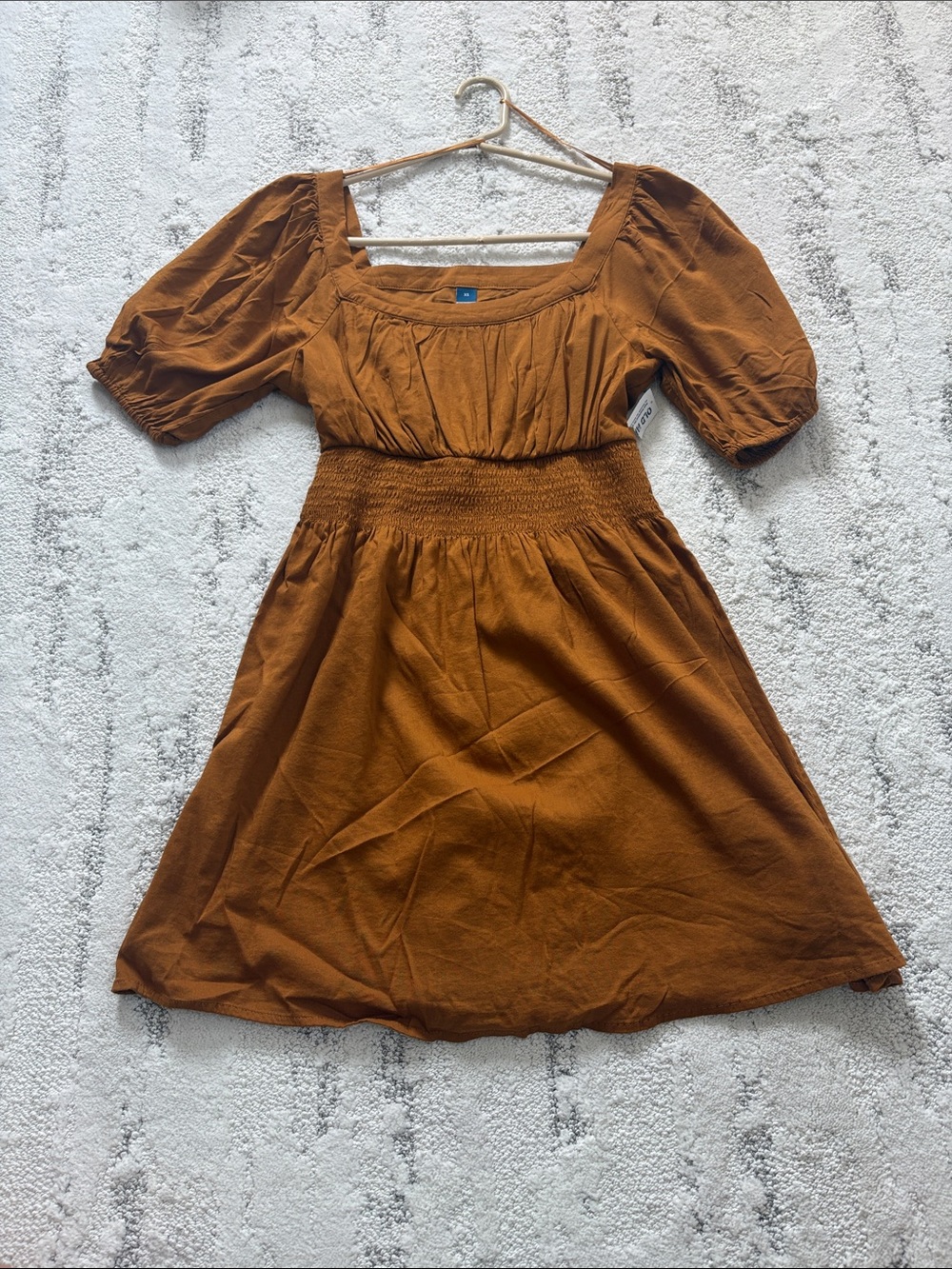 Old Navy Rust Brown Square-Neck Puff Sleeve Dress